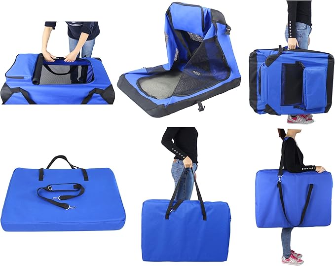 EliteField 3-Door Folding Soft Dog Crate with Carrying Bag and Fleece Bed (2 Year Warranty), Indoor & Outdoor Pet Home (24" L x 18" W x 21" H, Royal Blue)