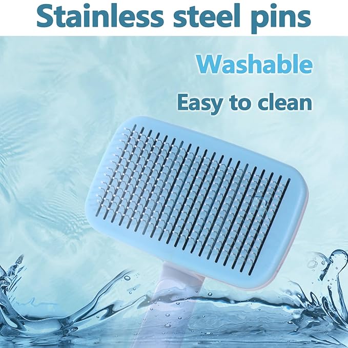 Self-Cleaning Cat Shedding Grooming Brush for Small Dog Pet Short Hair Remover Set Reusable Lint Removal Tool Carpet Scraper for Clothes Couch Bedding Furniture Car Blue