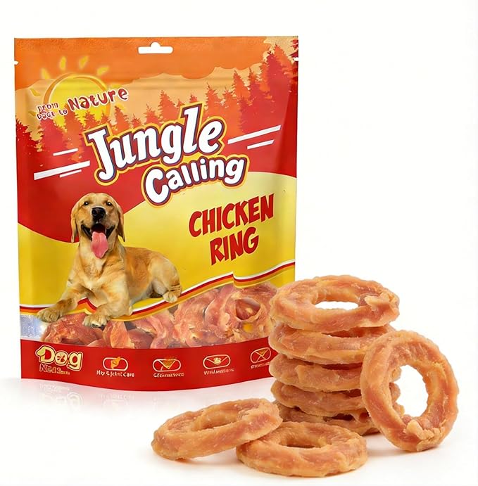 Jungle Calling Chicken Rings Dog Treats, Slow Roasted Chicken Jerky, Rawhide Free Dog Chews, High Protein Training Treats, Hip and Joint Health with Glucosamine, 10.6 oz