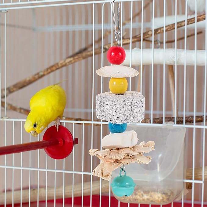 Toddmomy Parrot Hanging Chewing with Natural Volcanic Rock and Cuttlefish Bone, Small Animal Chew for Rabbits, Hamsters, Guinea Pigs, and Birds, Cage Accessory for Teeth Grinding