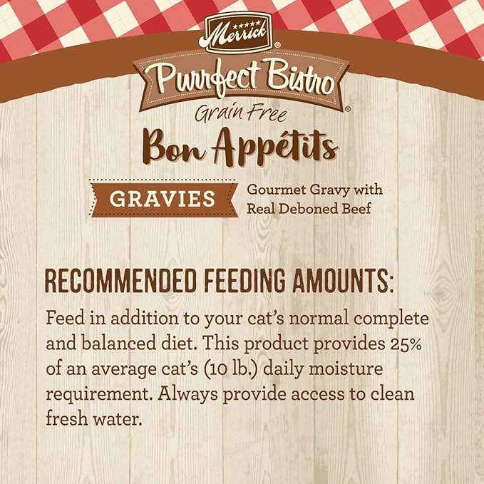 Merrick Purrfect Bistro Bon Appetits Premium Grain Free Wet Cat Food Topper, Beef Recipe Chunks in Gravy - (Pack of 24) 3 oz. Pouches