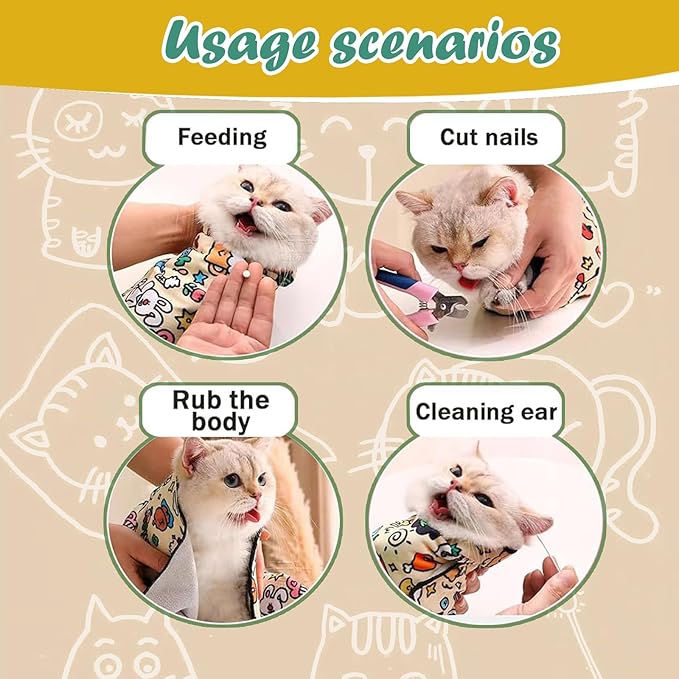 Cat Wrap for Cutting Nails and Grooming,Cat Restraint Wrap for Nail Clipping,Self-Adhesive Fabric Cat Swaddle Burrito Wrap for Nail Trimming (Graffiti Style)