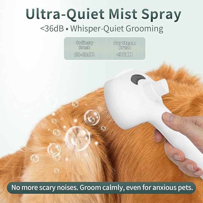Steam Cat Brush for Shedding, 3-in-1 Self Cleaning Grooming Brush for Dogs & Cats, USB Rechargeable, Hair Removal Comb with Anti-Static Mist, for Long & Short Haired Pets, White