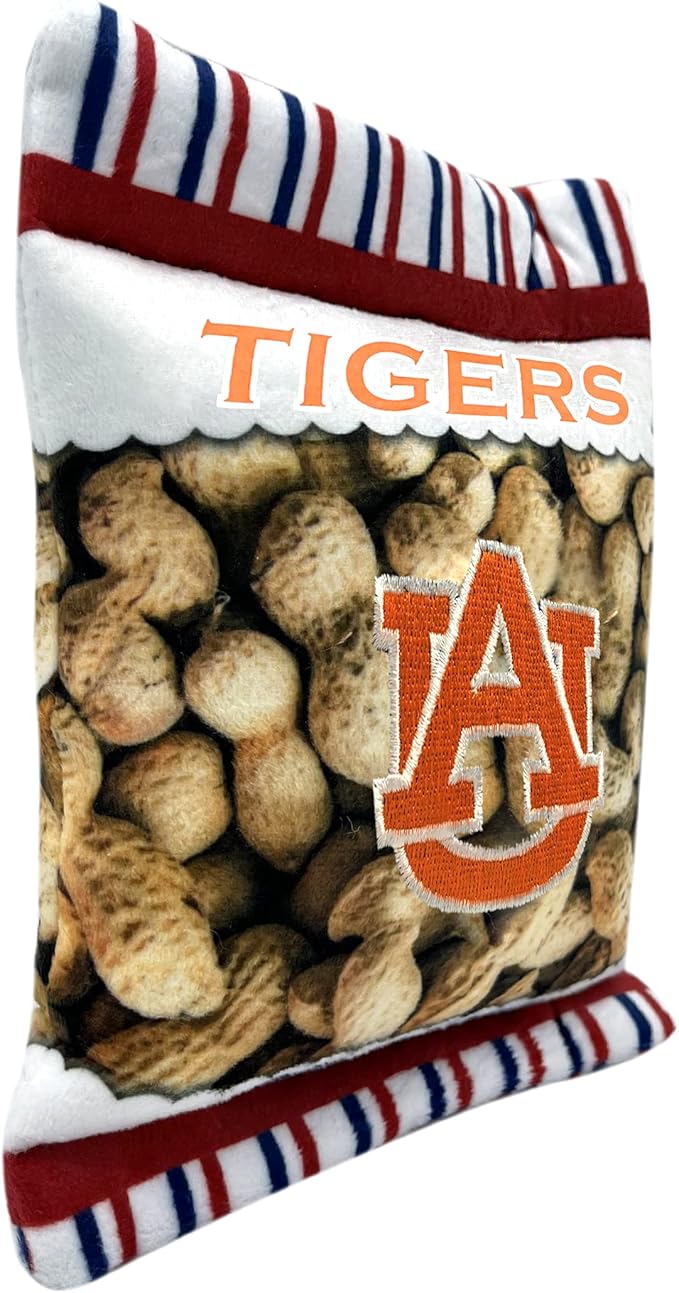 NCAA Auburn Tigers Crinkle FINE Plush Dog & CAT Squeak Toy- Cutest Stadium Peanuts Snack Toy for Dogs & Cats with Inner Squeaker & Beautiful Football/Basketball Team Name/Logo