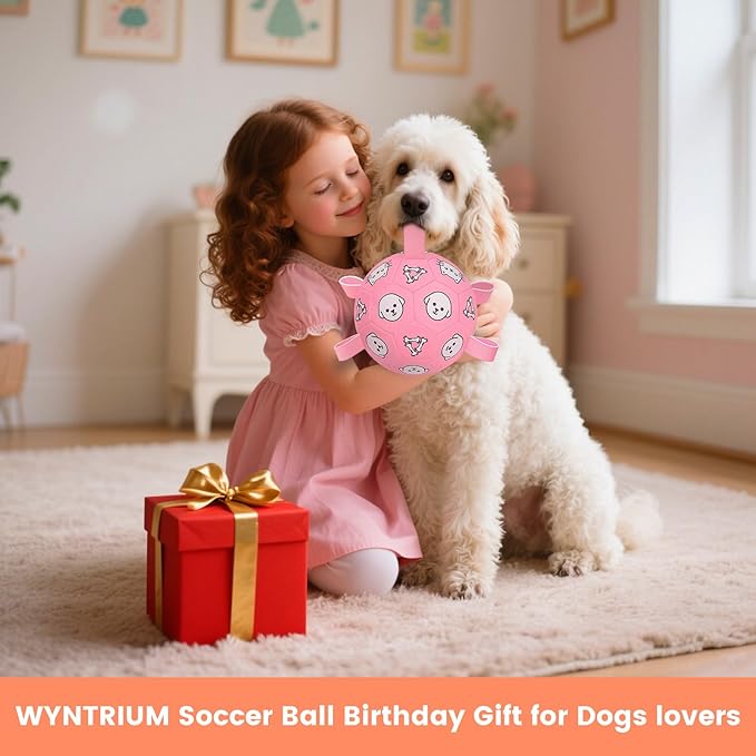 Dog Soccer Ball with Straps - Durable Jolly Ball for Dogs, Large Soccer Ball for Dogs, Dog Toys for Medium Dogs, for Pet Birthday, Outdoor Indoor Play Training Exercise