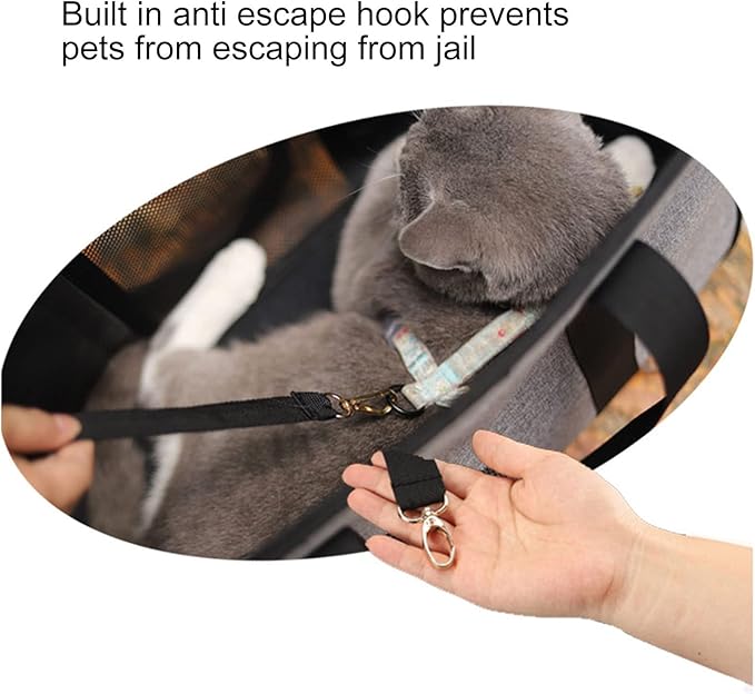 Breathable Cat Carrier with Anti Escape Design, Soft Portable Cat Travel Carrier for Small Pets, Mesh Cat Bag with Pockets and Roll Up Door for Vet Visits Car Travel (Grey with Black)