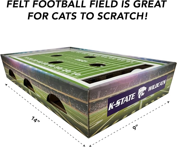 Pets First NCAA Kansas State Wildcats Cat Scratcher Box, Game Day Cat Toy, NCAA Football Field Designed Cat Scratcher and Lounge, Stimulating Cat Game