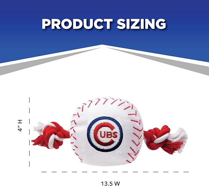 MLB CHICAGO CUBS Baseball Rope Toy for DOGS & CATS. Tough nylon, Sporty Baseball Design, Heavy-duty ropes with Inner SQUEAKER
