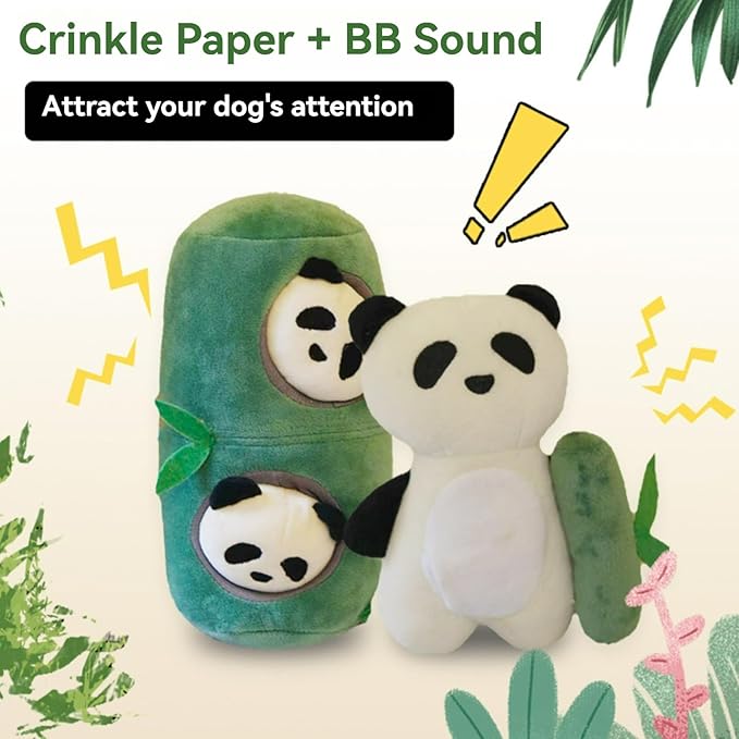 Dog Puppy Snuffle Hide-and-Seek Toy Set Cute Panda Bamboo Shapes Crinkle Paper BB Sound Slow Feeding Pet Toy Dog Accessories Gift for Christmas (Bamboo)