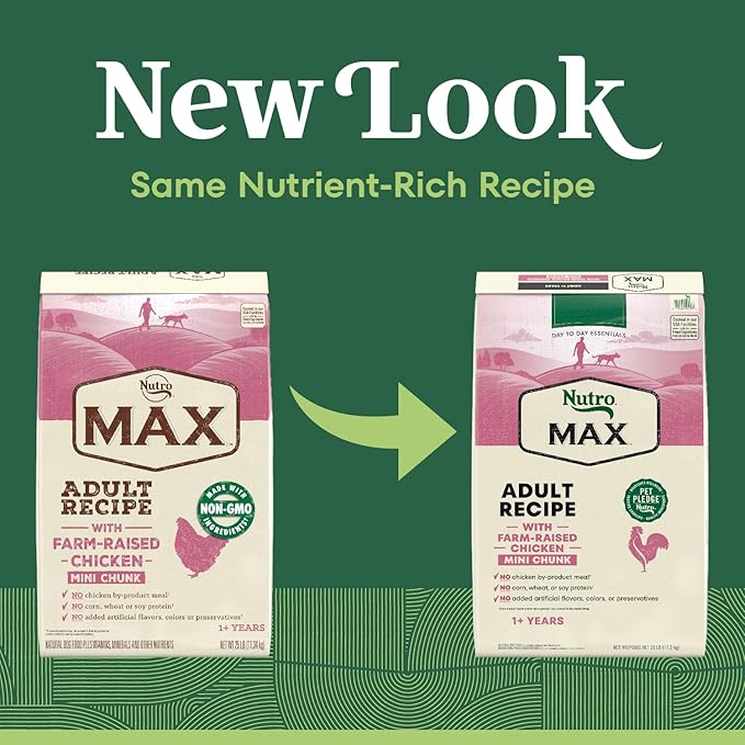 Nutro Max Mini Chunk Dry Dog Food, Adult Dog Food Dry Recipe with Farm-Raised Chicken, 25 lb. Bag