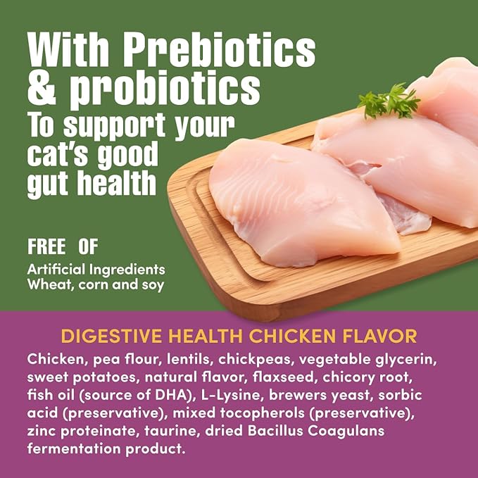 Get Naked Digestive Health Crunchy Cat Treats 6oz - Chicken Flavor, Grain-Free Cat Probiotics for Indoor Cats, Supports Healthy Digestion, Dental Health & Immunity, Made in The USA