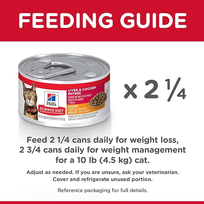 Hill's Science Diet Adult 1-6 Light Wet Cat Food, Liver & Chicken, 2.9 oz. Cans, 24-Pack