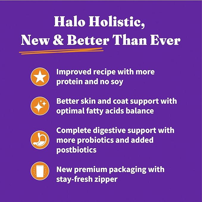 Halo Holistic Dog Food Cage Free Chicken & Brown Rice Formula, Healthy Grains Dry Dog Food, Complete Digestive Health, Kibble for Adult Dogs, 3.5 lb Bag