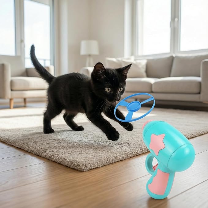 18 Pieces Cat Fetch Toy with Colorful Flying Propellers Set, 3 Colored Elastic Balls,Cat Playing Tracking Interactive Toys for Kitten Indoor and Outdoor Chasing Training Hunting