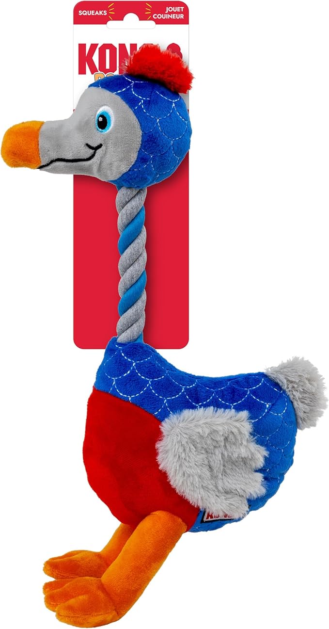 KONG Bendeez Dog Toy – Durable Plush with Rope, Flexible Twistable Design, Squeaker for Interactive Play, Large Size for All Dogs (Bird)