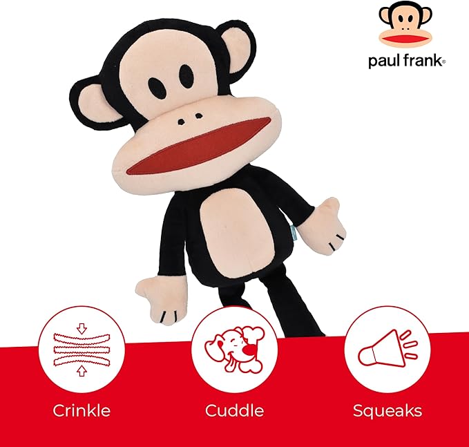 Multipet Paul Frank's Julius The Monkey Dog Plush Toy - Squeaky Toy for All Dogs - Extra Soft Plush - Stuffed Animal for Cuddling & Playing (10")