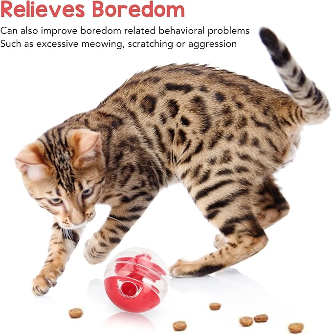Luqeeg Cat Food Dispensing Ball Toy, Bite Interactive Pet Slow Feeder Puzzle Ball, Adjustable Cat Treat Dispensing Ball with Leakage Mouth for Small Medium Dogs & Cats