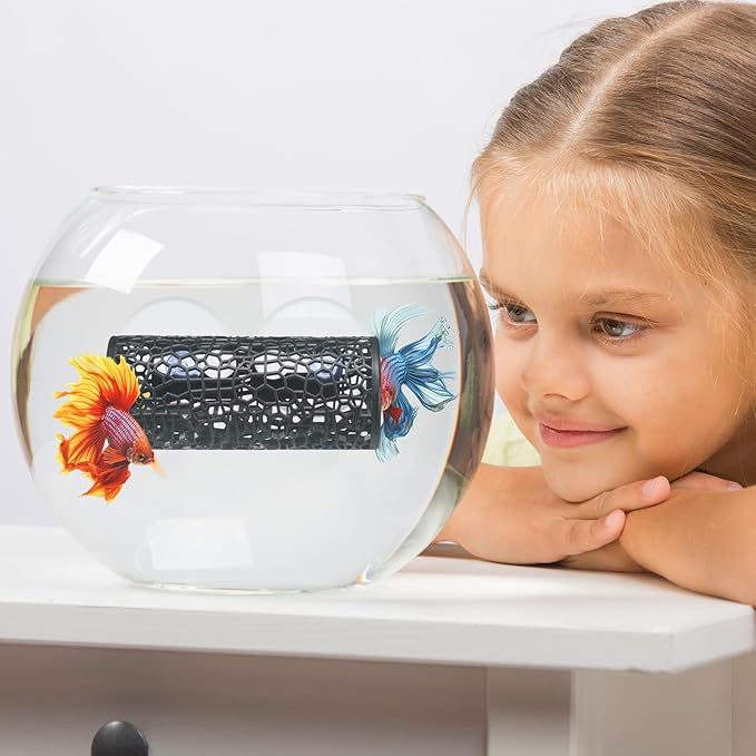 Honeydak 2 Pcs Betta Fish Tank Accessories Black Betta Tunnel Fish Toys Safe Hollow Hammock Cave Aquarium Decor Hideout Tube Shelter with Suction Cups for Small Fish Shrimp Reptile Guppies