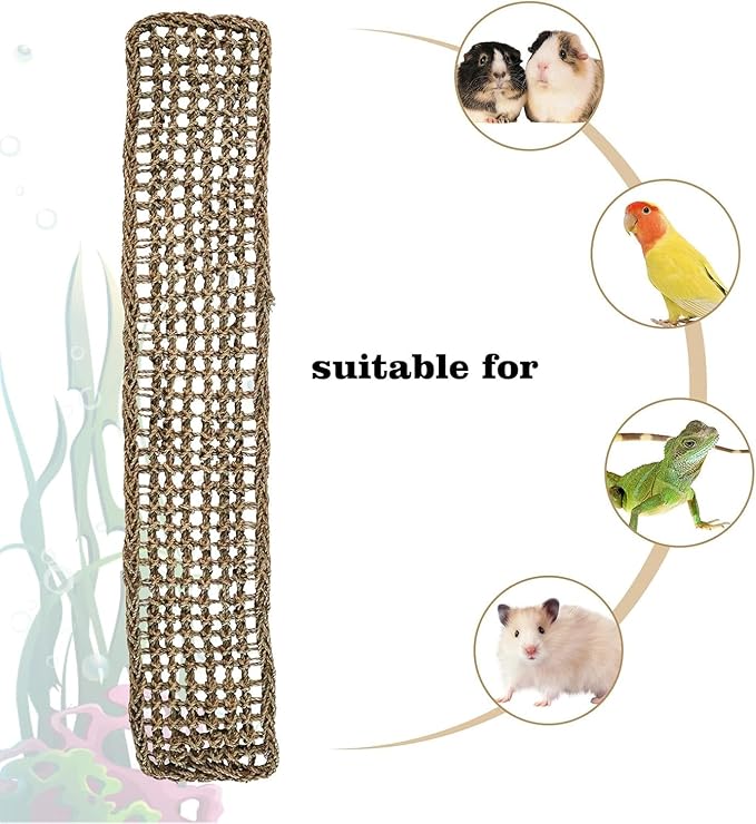 Birds Natural Seagrass Mat Hanging Woven Net Hammock Mat with Hooks Bird Cage Accessories Climbing Rope Ladder Chew Toys for Cockatiel Hamster Guinea Pig Rats Hamster Parakeet (39''x 7'')