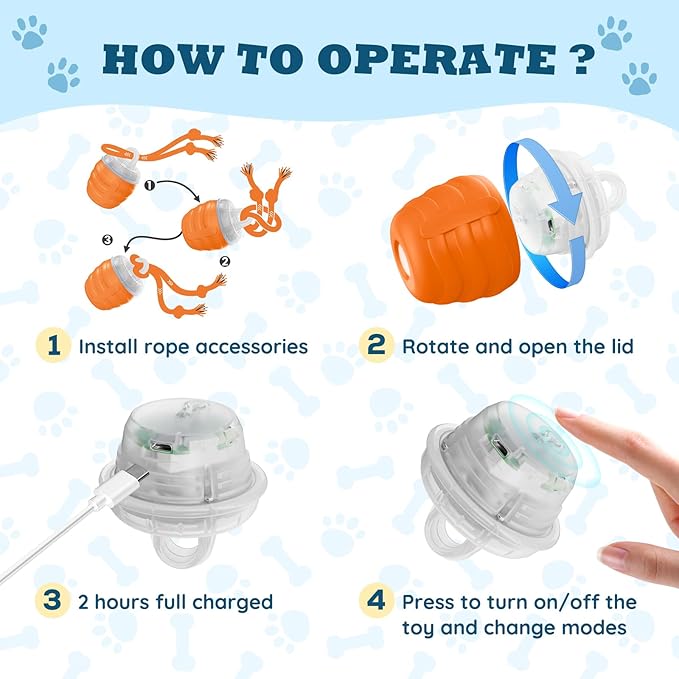Interactive Dog Toys Ball - New Upgraded Chase Buddy Dog Toy for Small Dogs, Automatic Moving and Rolling Dogs Ball for Boredom, USB Rechargeable(Light Orange)
