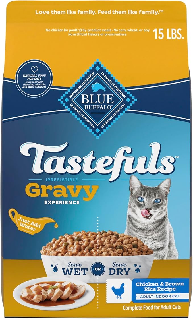 Blue Buffalo Tastefuls Irresistible Gravy Experience Adult Indoor Cat Dry Food, Chicken & Brown Rice Recipe, 15-lb. Bag