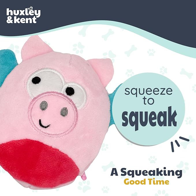 Huxley & Kent Funny Dog Toy w/Squeaker – Power Plush Squeaky Dog Toys for Small Dogs – Durable Small Stuffed Animal for Indoor Play & Fetch - Tiny Tuff Flying Piggasus