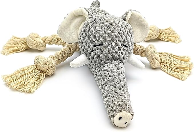 Squeaky Dog Teething Interactive Chew Toy Plush Stuffed Animal Toys for Tug-of-War Game with Squeaker for Small Medium Breed Indestructible Pet Supplies Ideal Puppy Gifts - Elephant, Medium