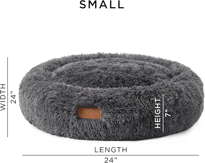 Town & Country Luxe CuddleTown Fuzzy Solid Donut Pet Bed, Soft, Cozy & Calming, Non-Slip Bottom, 100% Machine Washable, Dark Grey, Small 24"x24"x7" Round