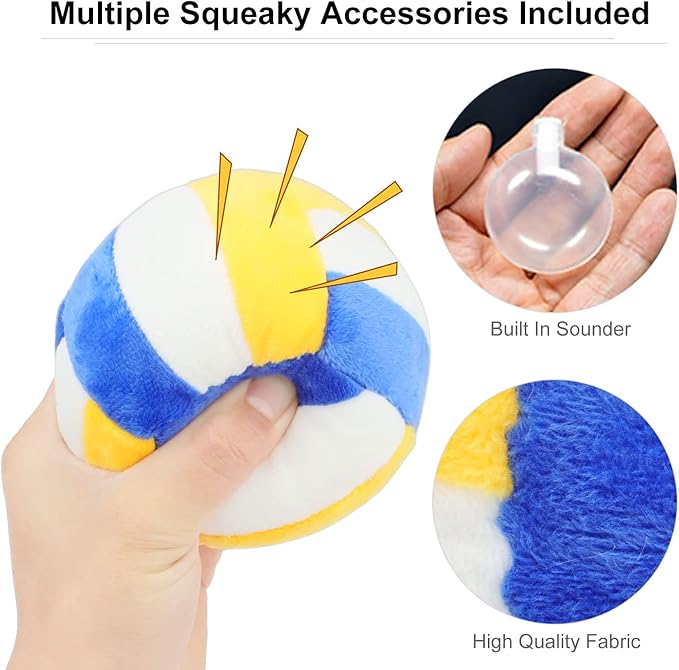 Dog Toys Balls - Chewable Plush Volleyball for Dogs, Soft Pet Squeaky Ball Stuffed with Fluffy, Durable Indoor & Outdoor Dog Puzzle Toy, Birthday for Puppy Small Medium Breeds