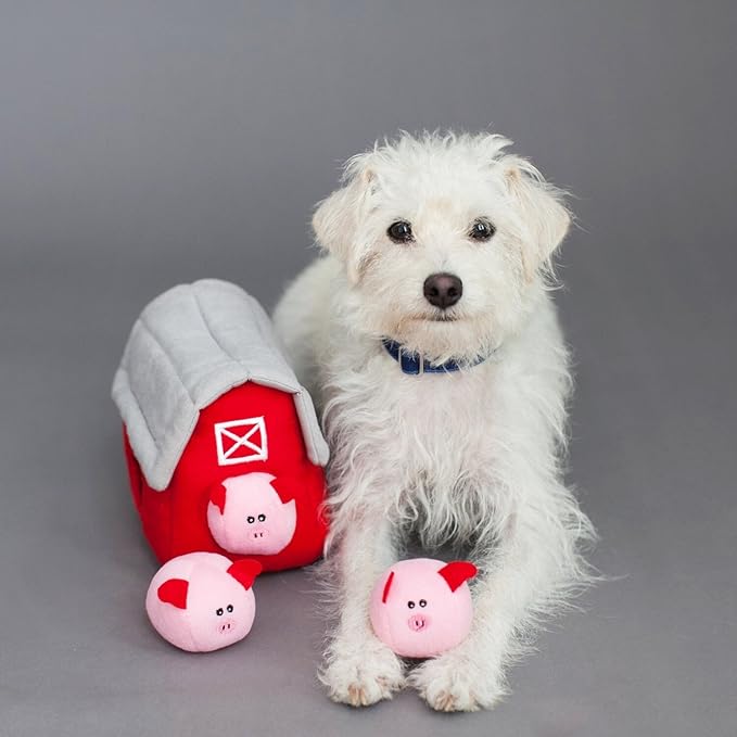 ZippyPaws Burrow- Interactive Dog & Puppy Toys for Boredom, Stimulating Pet Products to Keep Them Busy, Hide & Seek Plush Dog Puzzles, Squeaky Toy for Enrichment, for Small & Medium Dogs- Pig Barn
