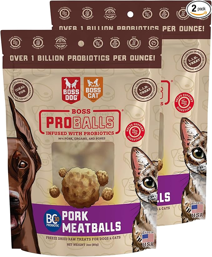 Boss Dog Boss Proballs Meatball Treats for Dogs & Cat, Pork Recipe, 3 oz Bag (Bag of 2)
