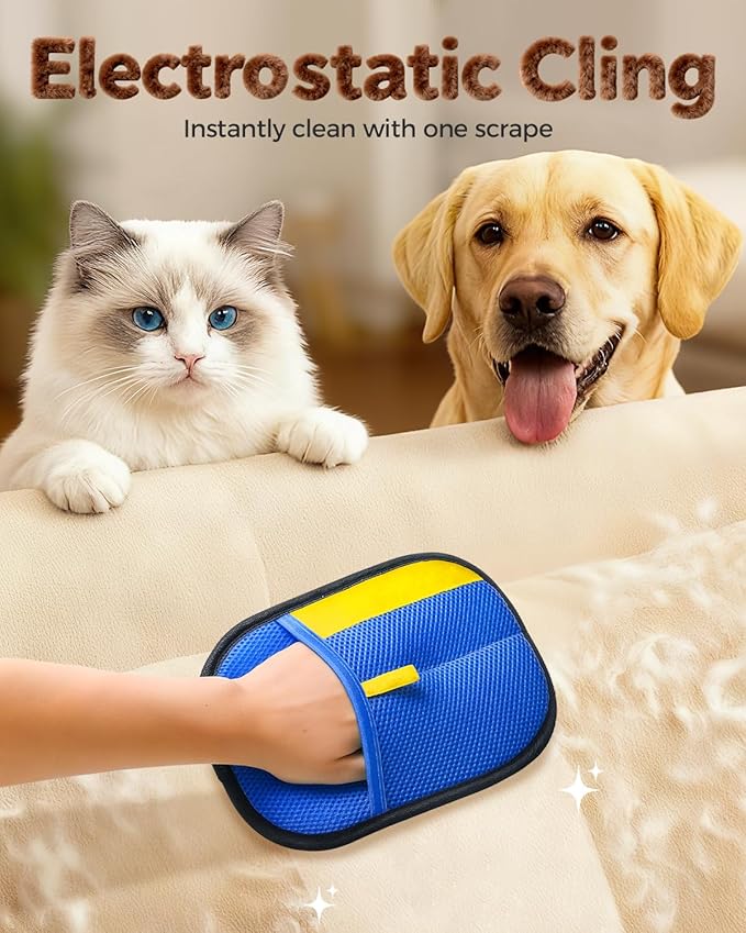 Pet Hair Removal Glove, Upgraded Thickened Pet Hair Remover Glove for Cats & Dogs, Reusable Powerful Cat Grooming Gloves, Pet Hair Remover Tool for Clothing, Couch, Furniture, Car Seats