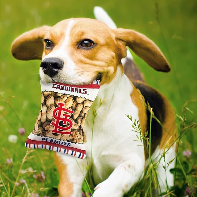 MLB St. Louis Cardinals Plush Peanuts Snack Toy for Dogs & Cats with Embroidered Team Name & Logo with Inner Squeaker