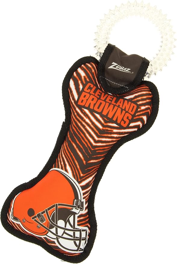 Zubaz NFL Team Logos and Colors Ring Tug Toy with Squeaker for Dogs, Cleveland Browns