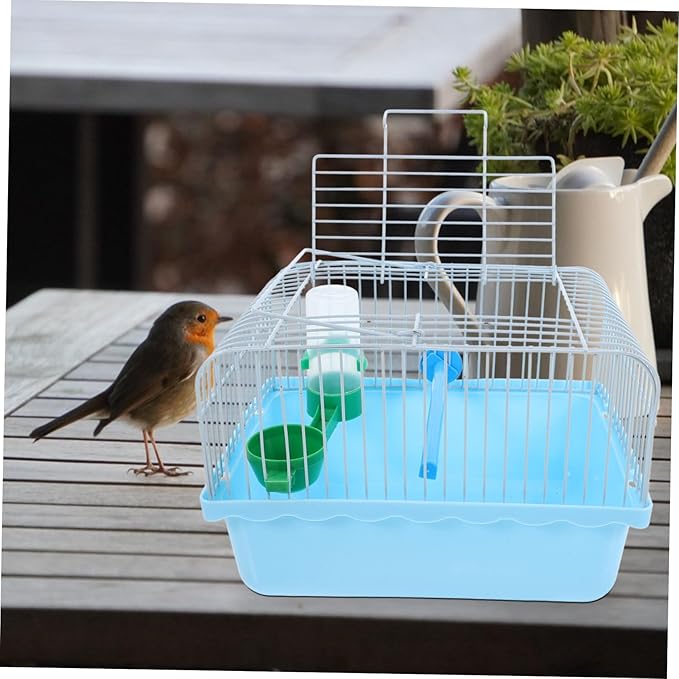 Portable Small Bird Travel Cage with Perch Food Container Water Bottle Abs Iron Construction Spacious Lightweight Carrier for Parrots Lovebirds and Small Pets for Random Color