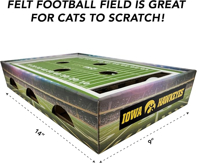 Pets First NCAA Iowa Hawkeyes Cat Scratcher Box, Game Day Cat Toy, NCAA Football Field Designed Cat Scratcher and Lounge, Stimulating Cat Game,IA-5028