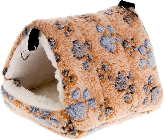 Guinea Pig Bed Heart Plush Pet Hamster Nest for Birds House Warm Comfortable Winter Parrot Hammock Cave Cage Hut Tent Pet Bird Cage Accessories(Camel Colored,XL 24x23x25cm)