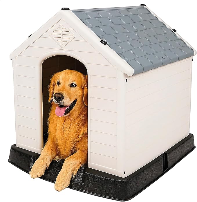 Plastic Dog House - Durable Dog House for Small Medium Large Dogs with Raised Floor and Vents - Ventilate - Easy Clean and Assemble Dog Kennel
