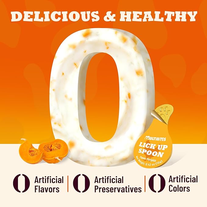 Lickable Cat Treats with Lick-Up Spoons, Healthy Pumpkin Wet Cat Snacks for Digestive Support, Grain-Free Kitten Treats with Taurine, Vitamins & 70% Real Chicken, 10.16 oz (24 Spoons)