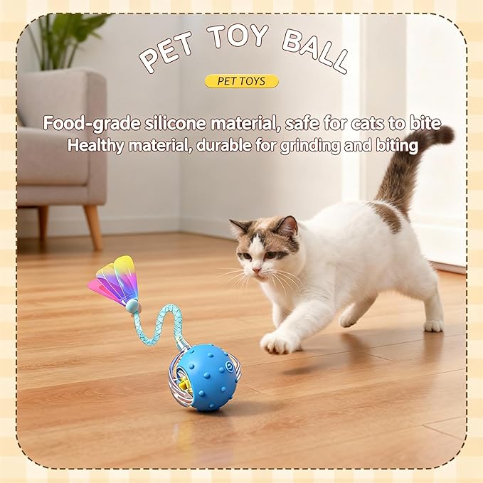 Interactive Cat Toys for Indoor Cats with 3 Interchangeable Tails - Automatic Moving & Chirping Ball, Self Play Toy for Playful Kittens & Bored Cats Home Alone (Gray)