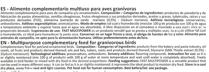 Fast Multipower Bird Food by Super-Versatil - 20 Percent Protein for Canary and Small Bird, Chick Feed with Milk Thistle Extract for Chicks High Energy Blend Silver Foil Bag 5 Lb