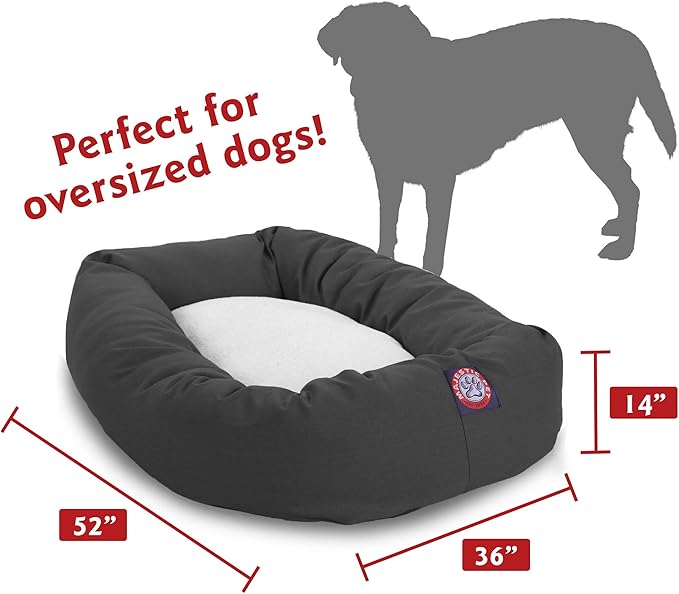 Majestic Pet 52-Inch Calming Donut Dog Bed – XL Washable Round Pet Bed with Sherpa Top – Orthopedic Spine Support for Head & Neck – Soft Poly-Cotton Fluffy Cuddler for Extra Large Dogs, 52x35x11, Gray