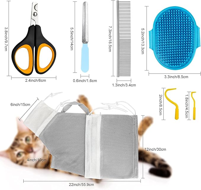 Cat Bathing Bag Adjustable Cat Grooming Net Bag Anti-bite & Anti-Scratch Cat Bath Washing Restraint Bag, Breathable Mesh Cat Grooming Bag for Shower, Nail Trimming, Injection