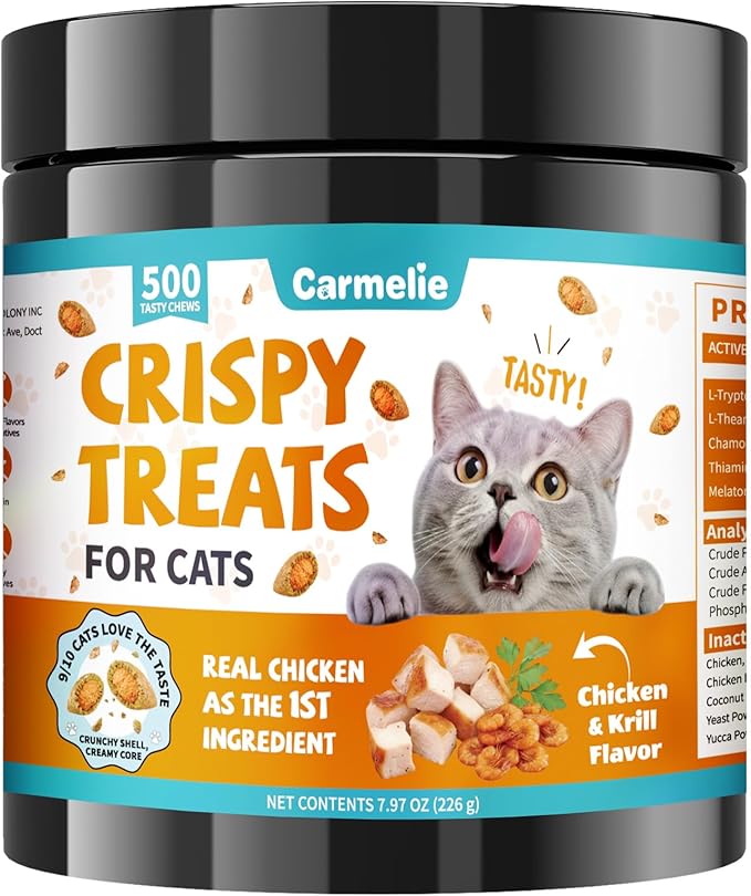 Carmelie Crispy Treats, Crunchy and Creamy Cat Treats with Real Chicken and Krill Flavors - 500 Count - 7.97 OZ