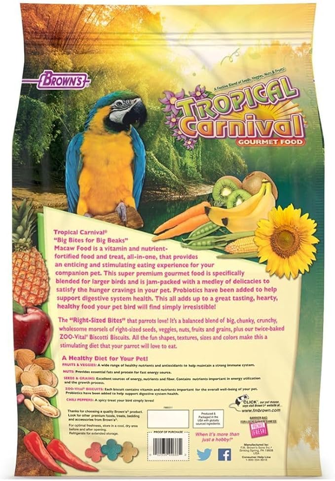 Tropical Carnival Brown’s Gourmet Macaw Bundle Gourmet Macaw Big Bites Food for Big Beaks 14lb and Fruit & Nut Big Bites Treats. 10oz