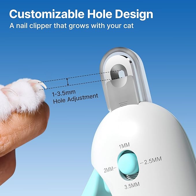Cat Nail Clipper and Trimmer with 3 Adjustable Safety Levels Trimming Hole, Professional Indoor Kitten Supplies, Puppy Grooming Tools, with Debris Catcher & Hidden Nail File Blue