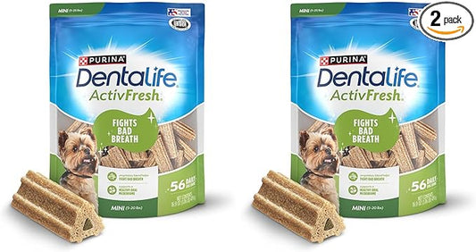 Dentalife ActivFresh Dog_Chews for Mini and Small Dogs 5-20 lbs., Dental-Chews to Freshen Breath, Chicken Flavor, 16.9 oz., 56 Chews - 56 ct. Pouch (Pack of 2)