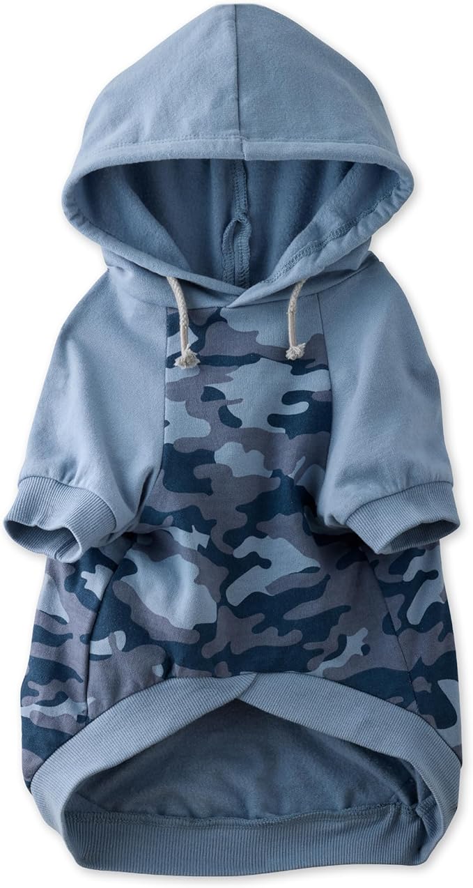 Pet Passion Rocky – The Original Lightweight Hooded Tee 100% Organic Cotton Dog Hoodie Pet Coat Sweater for All Sized Dogs, Original Navy Half Camo, X-Small (5-12 lbs)