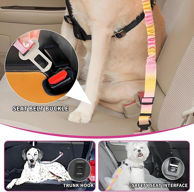 2-Pack Pet Car Seat Belt Leash - Adjustable Dog Safety Harness for Small, Medium & Large Dogs, Vehicle Seat Belt Tether with Quick Clip & Cleaning Brush Set ﻿