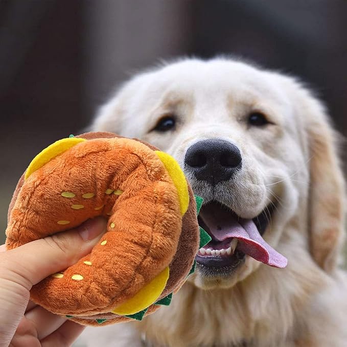 1pc Hamburger Shape Dog Squeaky Toy,Dog Squeak Toy for Pet Dogs Biteable Chewing Squeeze Hamburger Bone Toy Biting Resistant Cat Soft Pet for Dogs